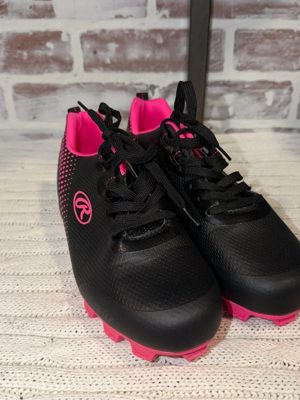 Rawlings Kids Black and Pink Turf Cleats
